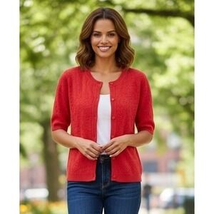 Jones New York Cardigan Sweater Women's XL Short Sleeve Button Up Cotton Stretch